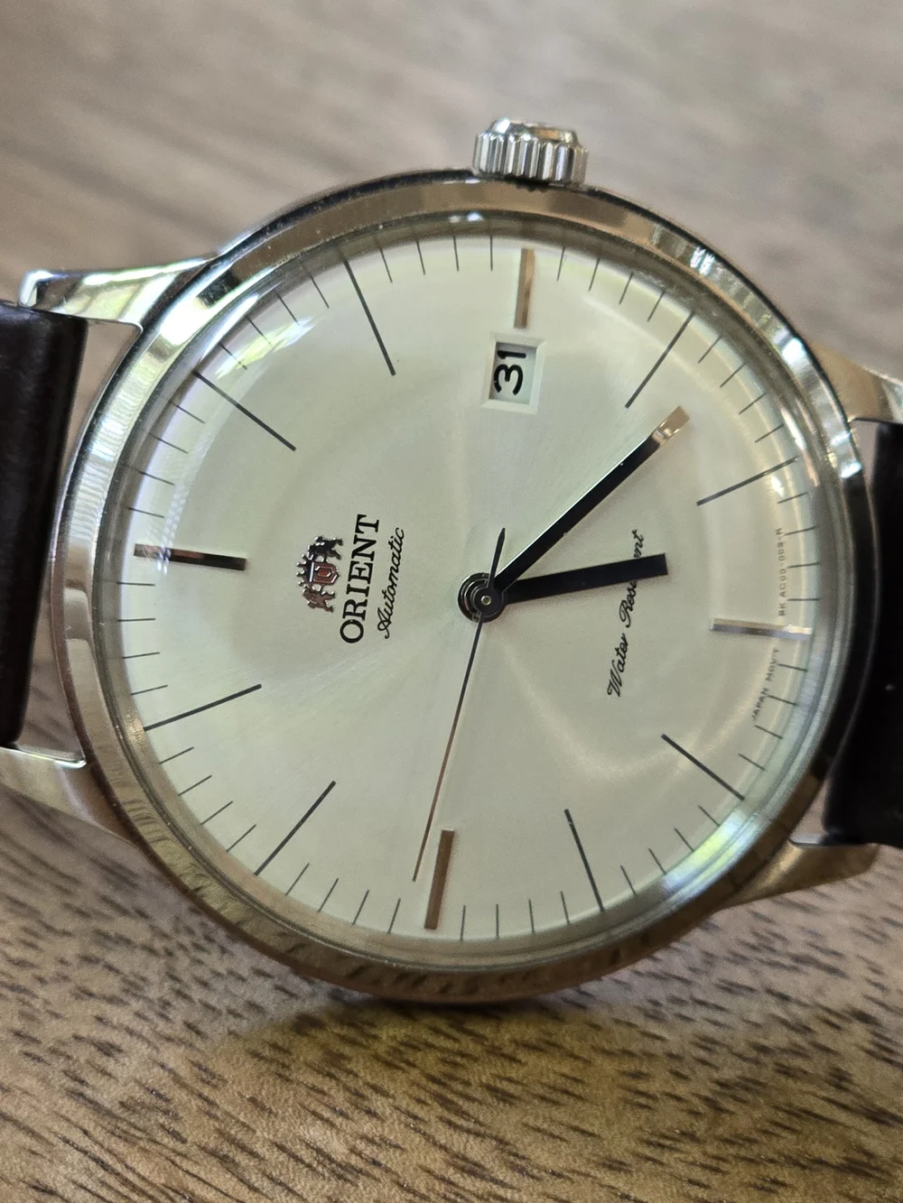 Men's Automatic Watch with Brown Leather Strap and Silver Case Orient Bambino